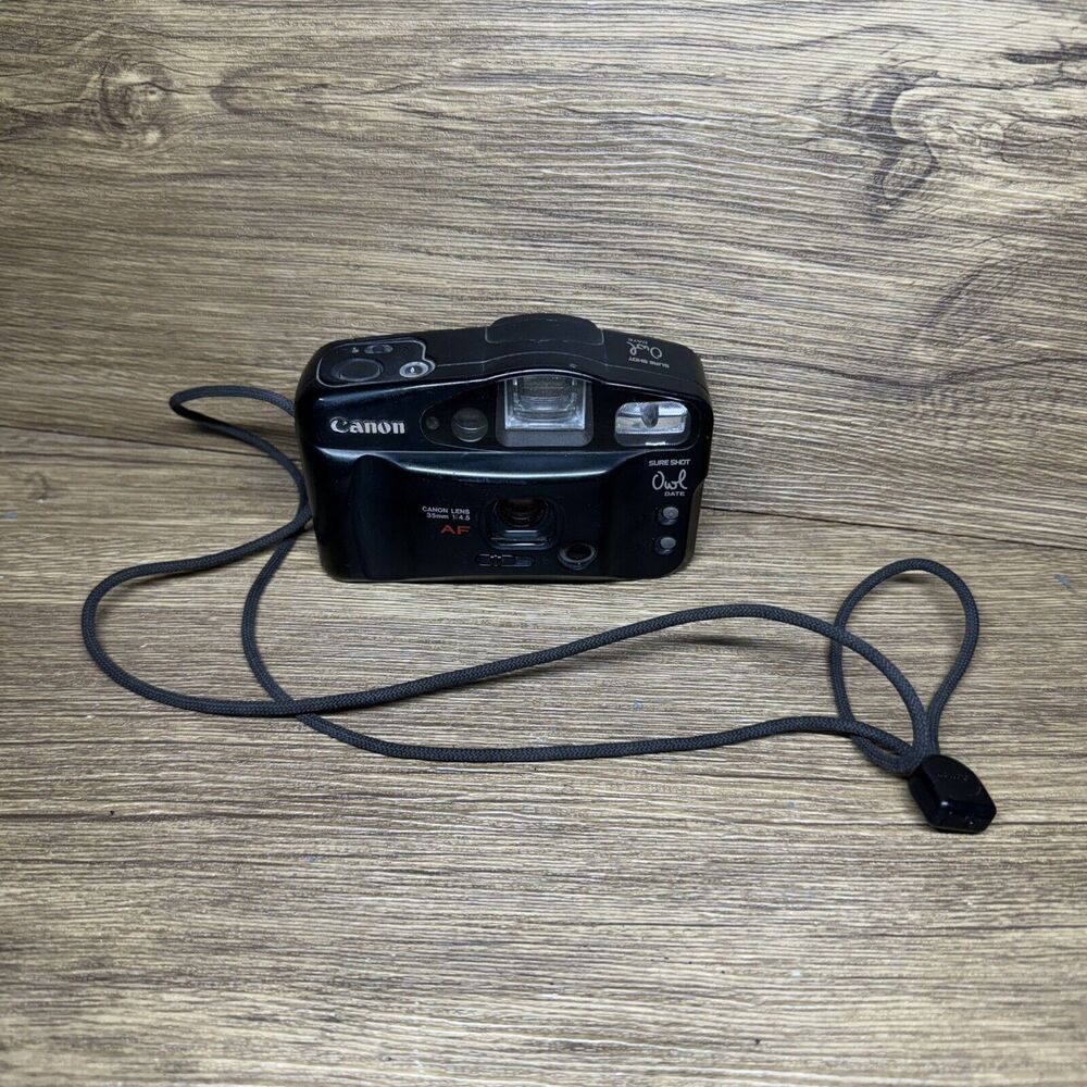 Canon Sure Shot Owl Date AF 35mm Point & Shoot Film Vintage Camera Black Untest